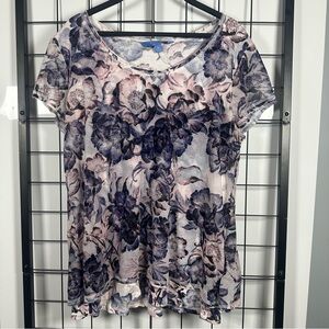Simply Vera Vera Wang Floral Print Layered Short Sleeve Dressy T-Shirt Womens XL